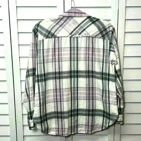 LOFT Plaid Flannel Button Down Top Size Small - Picture 7 of 8